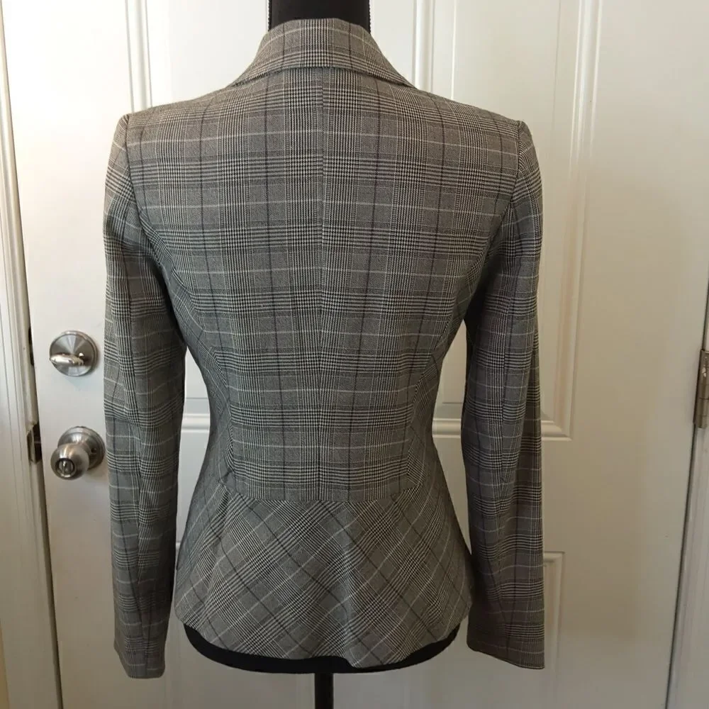 Cato two button front black charcoal gray and purple plaid jacket